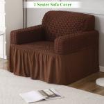 HOKIPO Elastic Stretchable Single Seater Turkish Bubble Sofa Frill Cover, Dark Brown (AR-4602-B3)