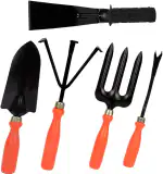 Green India Garden Tools Set of 5 Trowel, Weeder, Cultivator, Fork & 1 Khurpi 2 Inches Garden Tool Kit (5 Tools)
