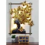 Antaryuga Multicolor Metal Wall Art Lady With Butterfly Hair Titli Design With Led Lights Decorative Wall Art, 55 X 5 X 77 cm