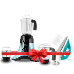 kimatsu Saffron 750W Mixer Grinder (3 jars, white) super combo with Electric steam iron(1300W, Black)