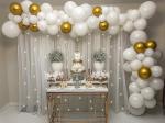SpecialYou.in White Theme Decoration items- Net curtain & Light with White & Gold Balloons-68 Items