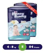 Honey Bunny Pants Diapers S - 84 pcs ( Pack of 2) with Wetness Indicator, Silky Soft - Bubble sheet (4-8 kgs)