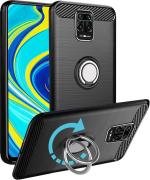 Unistuff Back Case Cover for Mi Redmi Note 9 Pro Max with Magnetic Kickstand | Premium Matte Finish | Camera Bump Protection | Rubberized Ring Cover - Night Black, 76030
