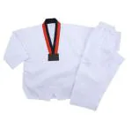Lewon International Unisex Red, Black Cotton Taekwondo Uniform With Strip ( 11 And 12 Years)