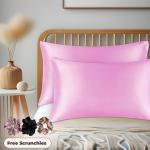 SITTELLA Set of 2 Satin Silk Pillow Cases and 3 FREE Pieces Silk Scrunchies, Super Soft Envelope End Design Pillow Cover, Good for Hair and Skin (Pink)