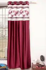 Parda Online Purple Polyester Floral Eyelet Art Window Curtain 7ft, (Pack of 2)