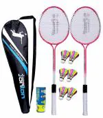 Jonton Double shaft badminton racket with 6 multicolored feather shuttle Incomplete