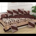A Next Step Chenille Velvet Patterns 8 Pcs Diwan Set Covers ( Bedsheet, 2 Bolsters and 5 Cushion Covers , Medium , Coffee)