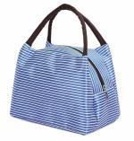 WEEL ZONE Blue Horizontal Lining Strip Being Portable Insulated Lunch Bags Thermal Cooler Tote Bag Picnic Organizer Portable and Reusable Lunch Bag for Women Work, Student, Kids, Lunch Box