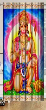 Riftree Devotional 3D Digital Print Eyelet Polyester Curtain for Pooja Room Long Door Pack of 1 Pieces (Jai Hanuman, 4 x 9 feet)