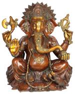 IDOL COLLECTIONS Brown Brass Four Armed Ganesha In Sitting Posture Idol l GOD IDOLS