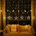 DORLANK Decorative 2.5 Meters Star LED Curtain Lights, Star Light 6 Small and 6 Big Star with 8 Flashing Modes - Perfect Decoration Gift for Christmas, Wedding, Diwali, Festive Decor (Warm White)