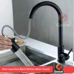 GOSAI Stainless Steel Matt Black Pull Down Kitchen Faucet, Kitchen Tap | Single Lever Kitchen Faucets with Dual Function Kitchen Water Tap with 360 Spout Rotation Basin Mixer
