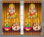Dc Decastle Ganesh Lakshmi Ji Digital printed 152 cm (5 ft) Polyester Room Darkening Window Curtain (Pack Of 2) (3D Printed, Ganesh Multicolour)