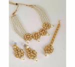 Gyaan Jewels Handmade Alloy Necklace, Earring and Maang Tikka Set White, Gold (Women) Free Size