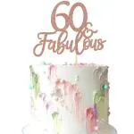 Zyozique Rose Gold Glitter 60 & Fabulous Cake Toppers Seventy 60th Birthday Cake Picks Wedding Anniversary Party Cake Decorations Supplies
