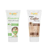 Orgello Herbal Aloe Vera Peel Off Mask | 1 x 100 ml | + Coffee Scrub Arabica | 1X 100 ml | Men Women Boys Girls | Paraben Sulphate Free | All Skin Types | Pack of 2
