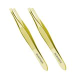 Majestique Tweezer for Eyebrows Slant Tip Professional Stainless Steel Eyebrow Plucker Tweezers for Women and Men - Great Precision on Brow, Facial Hair & Ingrown Hair - Pack Of 2 (Golden)