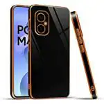 Mr. Case Poco M4 5G Black Silicone 6D Gold Plated Frame Back Cover