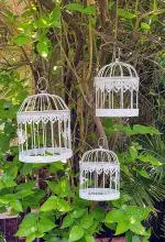 Wonderland White Metal Bird Cage - 19.0 x 19.0 cms (Set of 3)