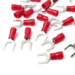 RT SENSE - Fork Type Copper Wire Lug, Furcate Fork Terminals Insulated Connectors, Battery Cable Ends, Fit Cable Size: 1.5 sqmm - Fork size 3.5 mm (Color: Red) (Pack of 50)