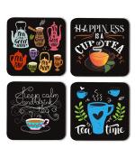 Whats Your Kick Tea Lover Happiness is A Cup of Tea Ptinted Set of 4 Coaster With Beautiful Metal Stand