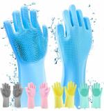 KHODAL ENTERPRISE ilicone Dish Washing Gloves (1 Pair) | Silicon Scrubbing Hand Gloves for Kitchen Dishwashing and Pet Grooming | Silicon Cleaning Gloves | Gloves For Washing Utensils, Car Washing (Multicolor)