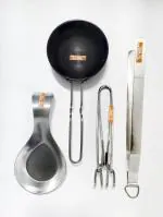 iWARE KkitchenCare Tadka Pan, SS Wire Tong Pakkad, Spoon Rest & Roti Tong/Chimta/Chipya.