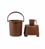 Regalo Strong Plastic Bucket Mug Bathroom Set Of 3 For Kitchen & Bathroom| Solid Color Striped Pattern Bucket With Mug (25 Liter Bucket+ 1Liter Mug+ Stool)