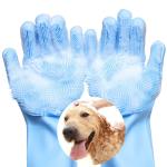 SHIVAAY VavoPaw Magic Pet Grooming Gloves, Food Grade Silicone Pet Grooming Hair Removal Gloves Heat Resistant Dogs Cats Bathing Shampoo Gloves - Light Blue