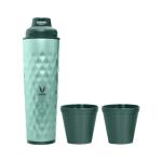 VAYA DRYNK Vacuum Insulated Green Stainless Steel Thermos Flask with Lid and Cups 600 ml