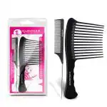 Majestique Extra Wide Comb for Styling and Grooming with Tail Comb, Heat Resistant, Detangle Without Breakage, Best Styling Comb for Long, Wet, & Dry Hair, Teasing, Parting or Curly Hair, 2 Pieces/Black