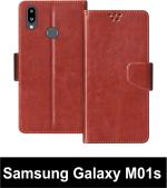 Sbms Samsung Galaxy M01S Brown Artificial Leather Shock Proof Flip Cover