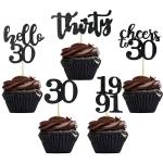 Festiko 40 Pcs Black Glitter 30th Birthday Cupcake Toppers Set For 30th Birthday Celebrating Party Decorations