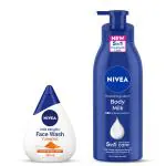 Nivea Milk Body Lotion 400 ml & Nivea Milk delight Turmeric Face Wash 100ml Combo