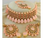 Gyaan Jewels Handmade Gold Plated Alloy Necklace, Earring and Maang Tikka Set Beige (Women) (Pack of 1) Free Size