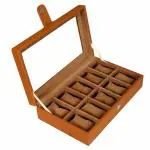 Leather World 10 Slots PU Leather Men Watch Box Acrylic Display Organizer Case Women Storage Jewellery - Tan