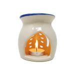 Peepalcomm White and Blue Ceramic Aroma Diffuser Oil Burner with 15Ml Lavender Oil & 2 Pcs T-Light Candles | Strong & Long-Lasting Aroma - Fragrance