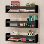 WooDinto Wooden Wall Shelves for Living Room, Bedroom | Wall Mounted Shelf | Wall Hanging Storage Unit | Wall Organiser Shelf (Floating Set of 3 - Black - 18 Inch)
