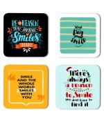 Whats Your Kick Smile And The Whole World Smiles With You Quotes Printed Set of 4 Coaster With Metal Stand