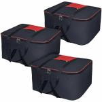 Craft Bazar Moisture Proof Nylon Rectangular Big Underbed Storage Bag For Multi Purpose Use Foldable, Blanket Storage Bag, Cloth Storage Organizer ,Blanket Cover with Handles-(Black Mix Red, Pack of 3)