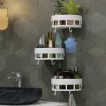 Yixty Bathroom Accessories Wall Shelf Plastic Wall Shelf 3 Triangle Shelves with 6 Hook