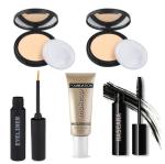 LADYEYE Makeup Kit Combo With 2 Compact Powder, Waterproof Mascara, Liquid Eyeliner & Foundation