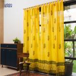 Urban Space 100% Malmal Cotton Curtains 7 feet Long, Semi-Transparent Door Curtains 7 feet Set of 2 with Tab Top and TieBacks (Indian Summer Yellow, Door-7 ft X 4 ft)