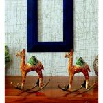 Shree Nagnechi Arts Iron Camel Set of 2 Showpiece in Golden Colour (L*H)17.78*22.86CM