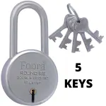 Foora Long Lock and Key Door Lock for Home Link Round 65mm Long Neck Shackle Padlock with 5 Keys for Shop gate Shutter (Long Neck Round 65mm)