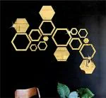 Look Decor Gold Hexagon And Hexagon Shapes Different Size Golden 3D Hexagon Mirror Wall Stickers