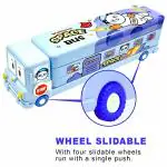 JAPSI Pencil Box | Pencil Set For Kids | Space Cartoon Printed School Bus with Moving Tyres and Sharpner | Metal Pencil Box For Girls & Boys | Geometry Box | Designs & Colors as Per Availability (Space Bus)