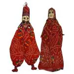 eGharonda Traditional Handcrafted Rajasthani Colorful Wooden Face String, Wood Folk Puppets aka Kathputli aka Rajasthani Dolls Art, Handmade Puppet Pair for Home Décor, Cultural Program and Events