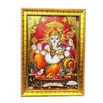 Abhi Online Shop Home Entrance Door Decoration with Frame for Living Room Ganpati Wall Hanging for House Main Lord Ganesh ji | Gajanan | Ganpati ji Golden Print Photo Frame 6x8 Inch(Design_02)